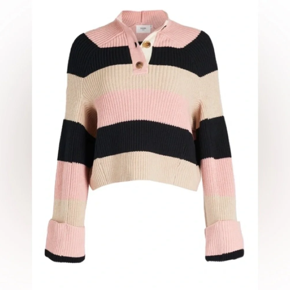 BASSIKE STRIPE CHUNKY OVERSIZED KNIT Turtleneck Wool Sweater‎ - Picture 2 of 9